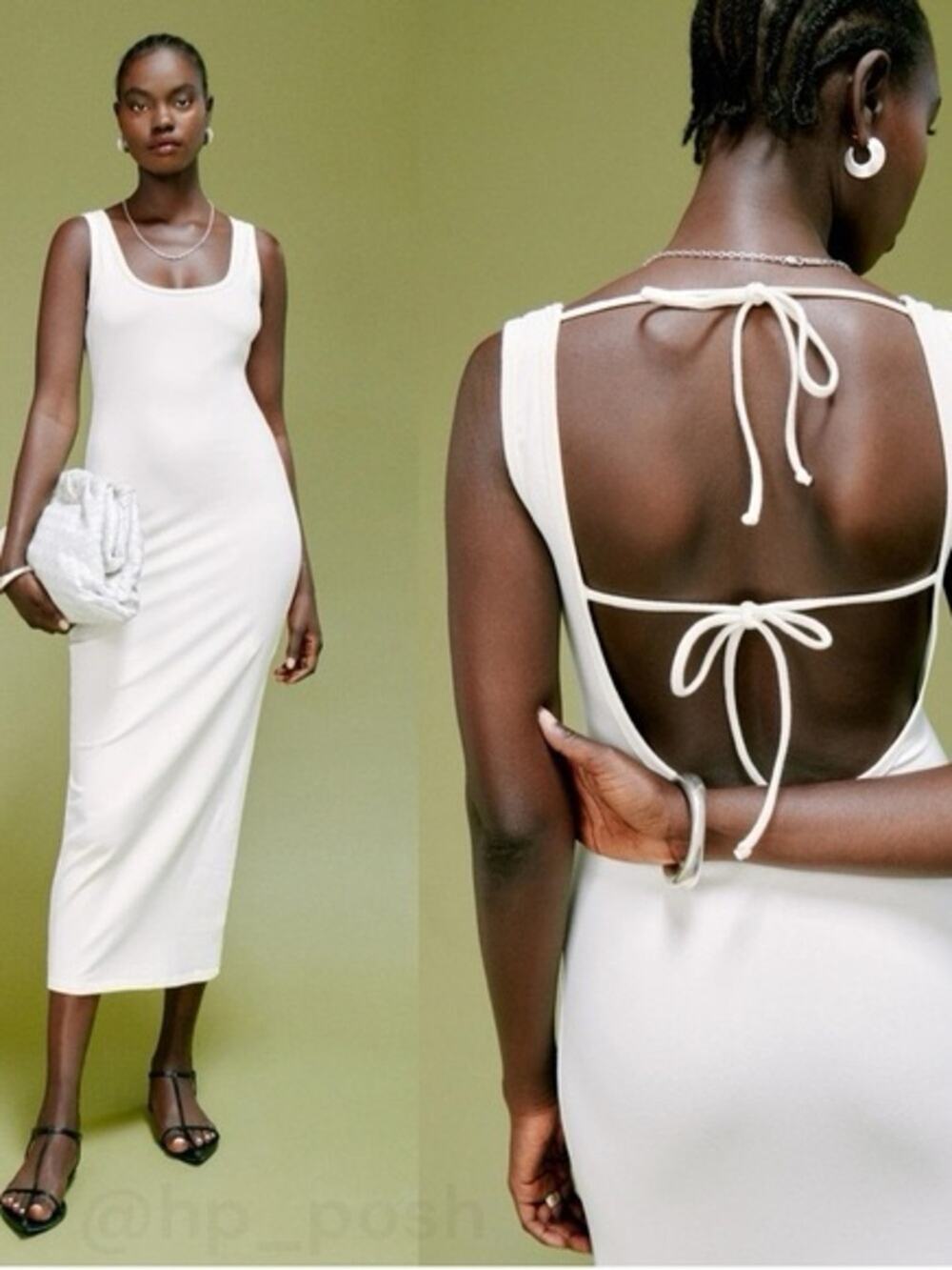 Reformation White Nero Open Back Knit Bodycon Midi Dress